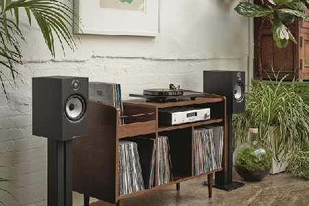 Low--606 S2 Anniversary Edition Matte Black Record Cabinet with Rotel A14 Angle.jpg